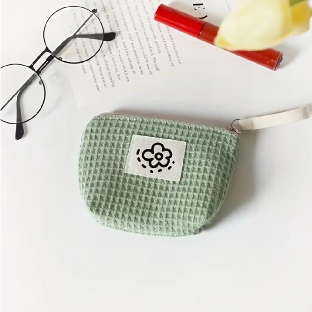 Waffle Textured Pouch Set - Green, Cream, and Brown